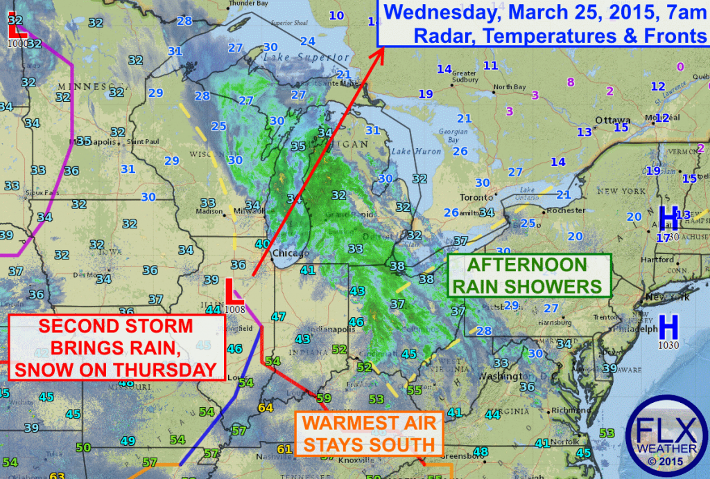 Rain showers will move into the Finger Lakes Wednesday afternoon as a storm system lifts into the Great Lakes. A second, more potent system on Thursday will spread rain and accumulating snow across the region.