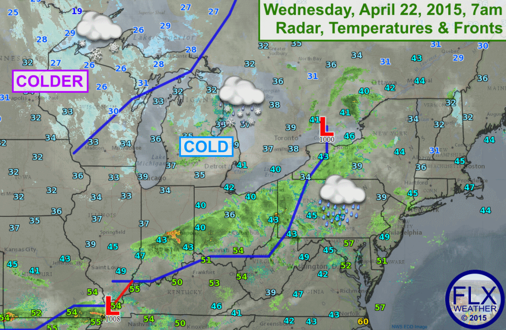 A series of cold fronts will push through the Finger Lakes today, bringing rain and, yes, a few flurries to the region.