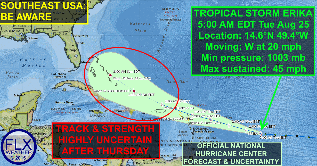 Tropical Storm Erika formed last night and could possibly make its way towards the United States next week.