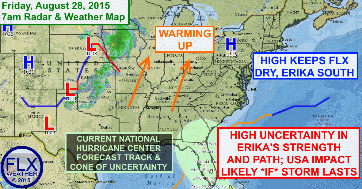 High pressure will keep the Finger Lakes nice this weekend with warming temperatures. Where might Erika go though?