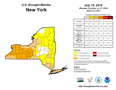 The July 21, 2016 U.S. Drought Monitor Report for New York State.