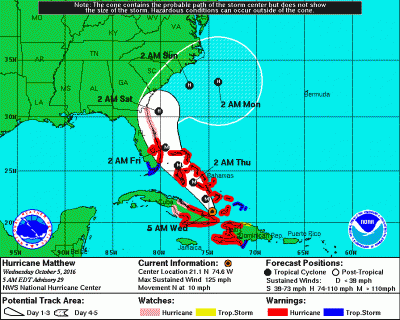national hurricane center forecast map hurricane matthew