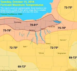 Maximum Temperature Forecast for 10/14/14. Click to enlarge.
