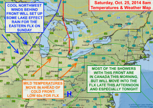 A cold front will move through the Finger Lakes tonight, but not until after a mild day Saturday. Click image to enlarge.