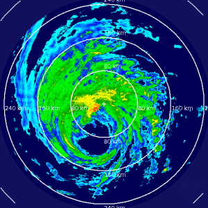 6:43 EDT radar shows the eye of Hurricane Gonzalo will soon spread over Bermuda. Click image to enlarge.