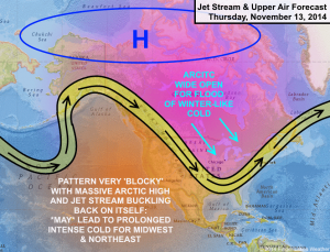 A pattern similar to last winter may bring a blast of early winter to our region late next week. Click image to enlarge.