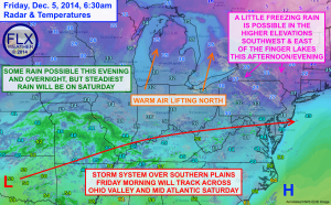 A storm system will bring rain to the area tonight and Saturday. Click image to enlarge.