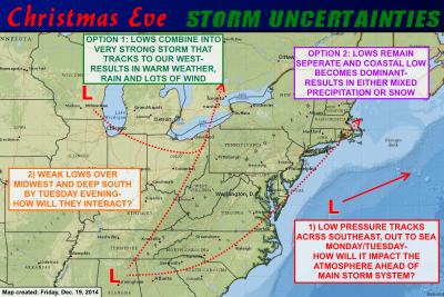 A variety of options are on the table for the Christmas Eve storm. About the only thing certain at this point is that there will be some sort of active weather to deal with. Click image to enlarge.