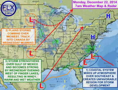 A number of factors will influence the weather over the coming days, but a white Christmas is almost certainly out of the question for the Finger Lakes. Click image to enlarge.