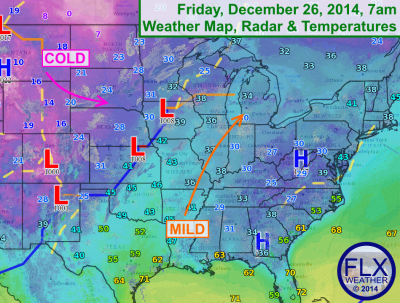 High pressure over the Southeast will keep the Finger Lakes mild with southerly winds. Click image to enlarge.