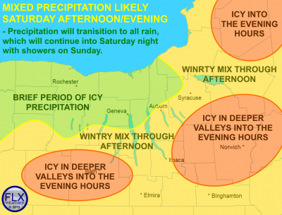 A wintry mix of precipitation is likely on Saturday, which could make travel slick at times. Click image to enlarge.