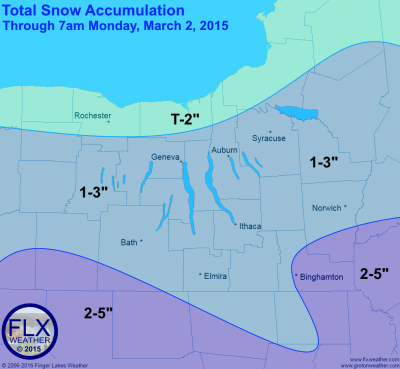 Snowfall amounts will generally be light through Monday morning.