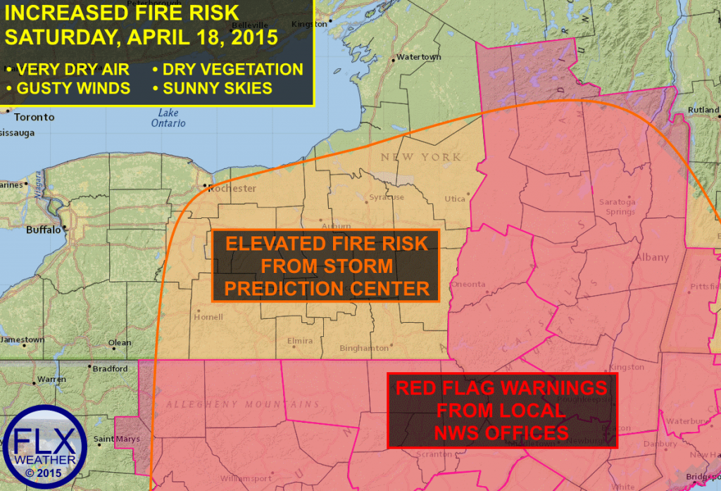 Gusty winds, very dry air, and dry, dead vegetation from last year will all combine to bring an elevated fire danger to the Finger Lakes on Saturday.