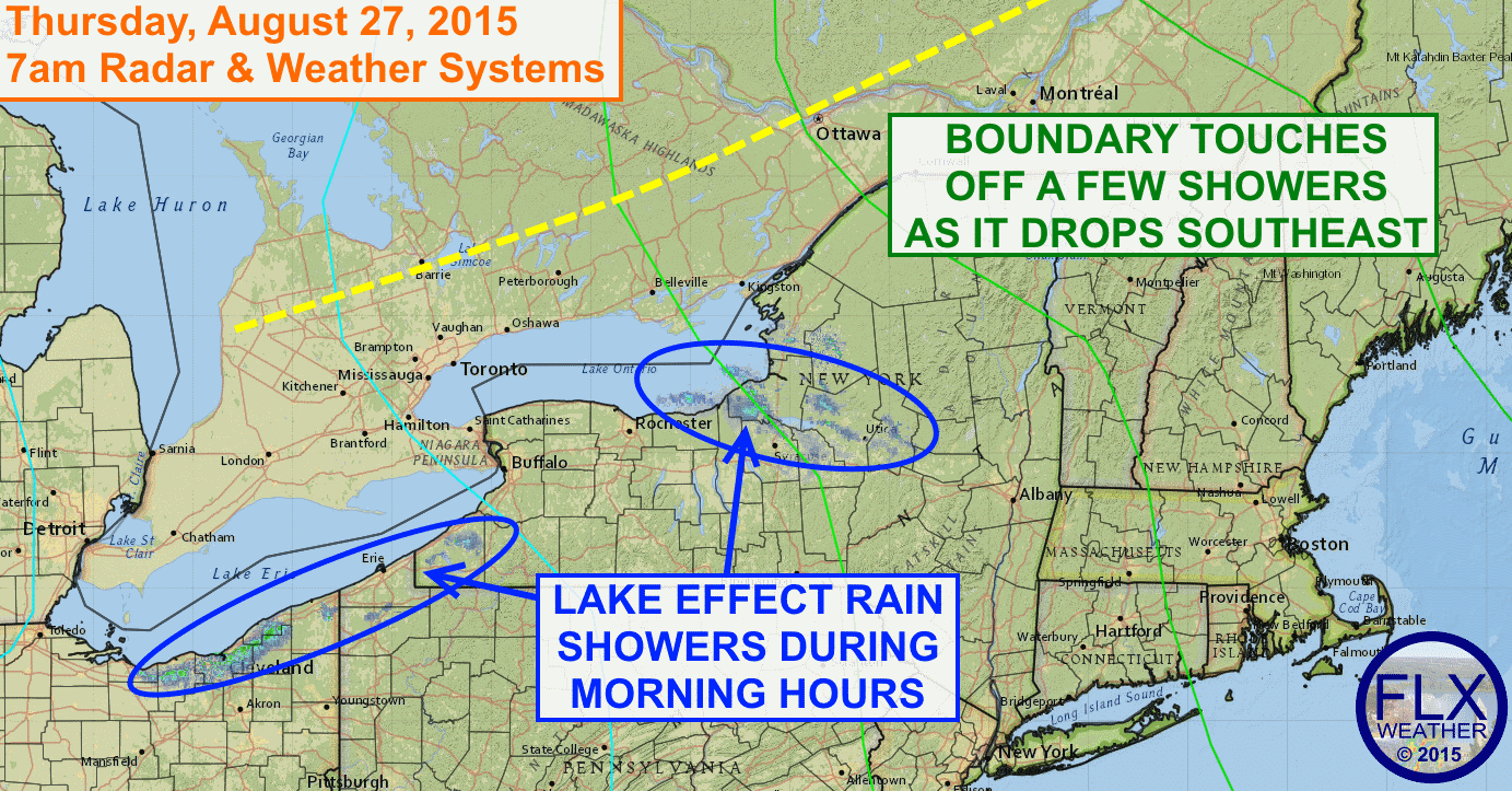 Showers, both lake effect and from a small disturbance, will move through the FLX and CNY on Thursday, but nicer weather will settle in for Friday and Saturday.