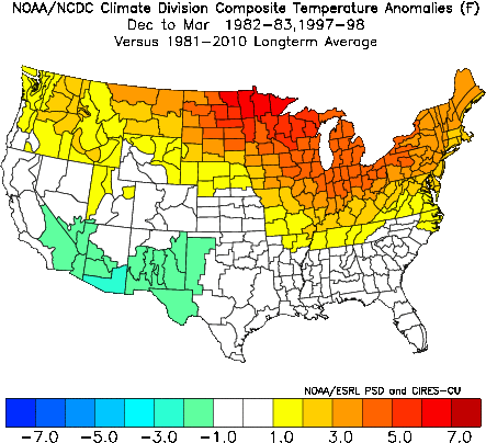 The El Ninos of 1982 and 1997 produced very mild winters along the northern parts of the United Stats, including in the Finger Lakes.