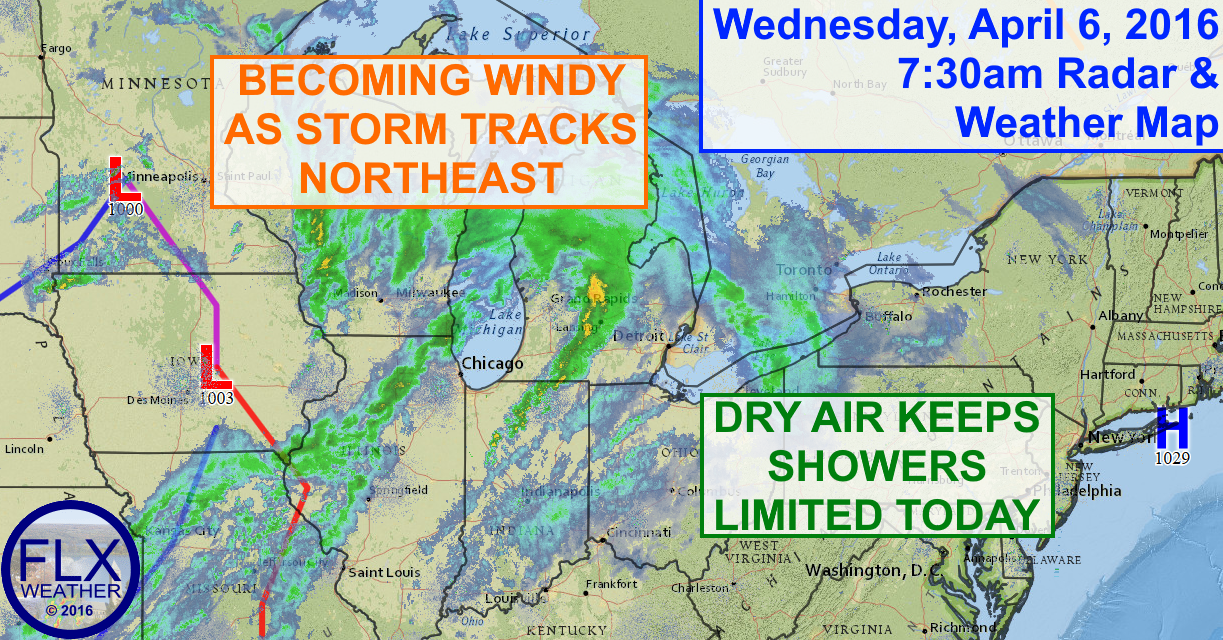 A storm system moving into the Great Lakes will produce windy conditions and a little precipitation for the Finger Lakes.