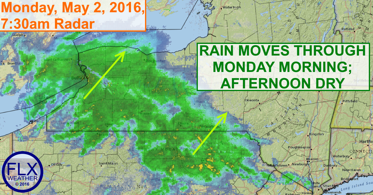 Rain will move through the Finger Lakes Monday morning.