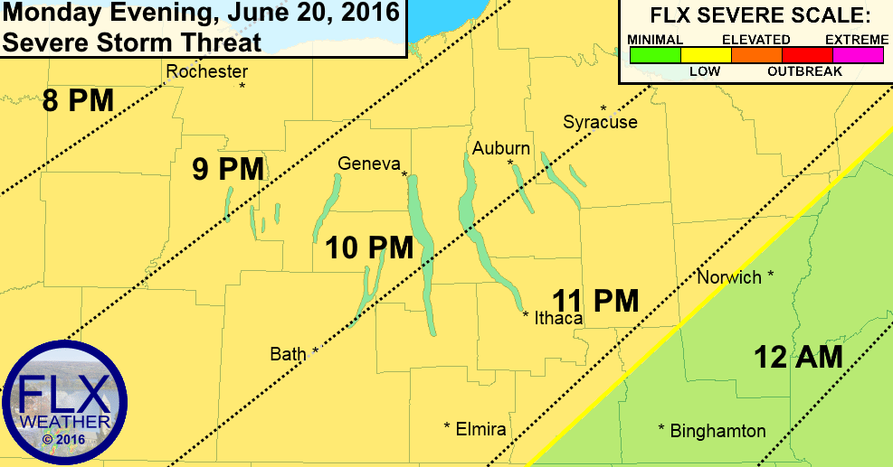 A cold front will bring scattered severe thunderstorms to the Finger Lakes this evening.