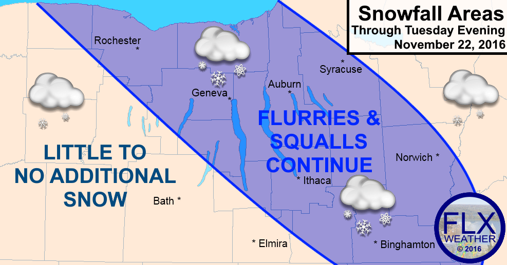 finger lakes lake effect snow storm snow accumulation november 20 november 21 november 22 2016