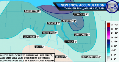 finger lakes weather forecast lake effect snow accumulation map thursday janaury 4 2018 friday january 5 2018 saturday january 6 2018
