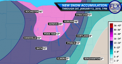 finger lakes weather forecast storm total snow accumulation map firday january 12 2018 saturday janaury 13 2018