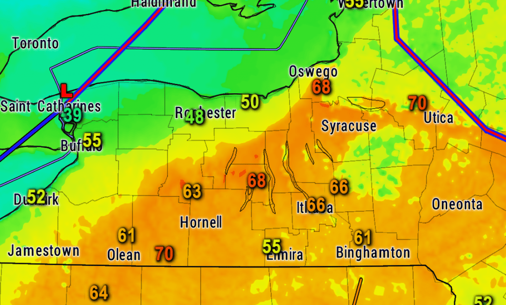 finger lakes weather 10 am temperatures Wednesday February 21, 2018