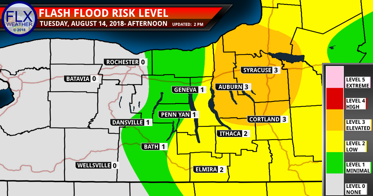finger lakes weather forecast flash flood risk map update afternoon tuesday august 14 2018 flash flooding