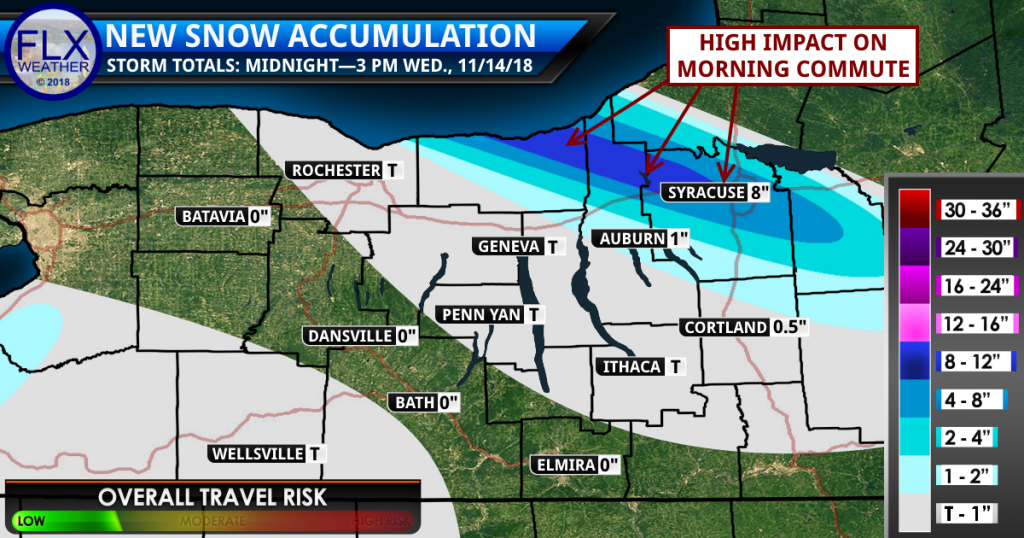 finger lakes weather forecast snow map wednesday november 14 2018 morning lake effect syracuse morning commute