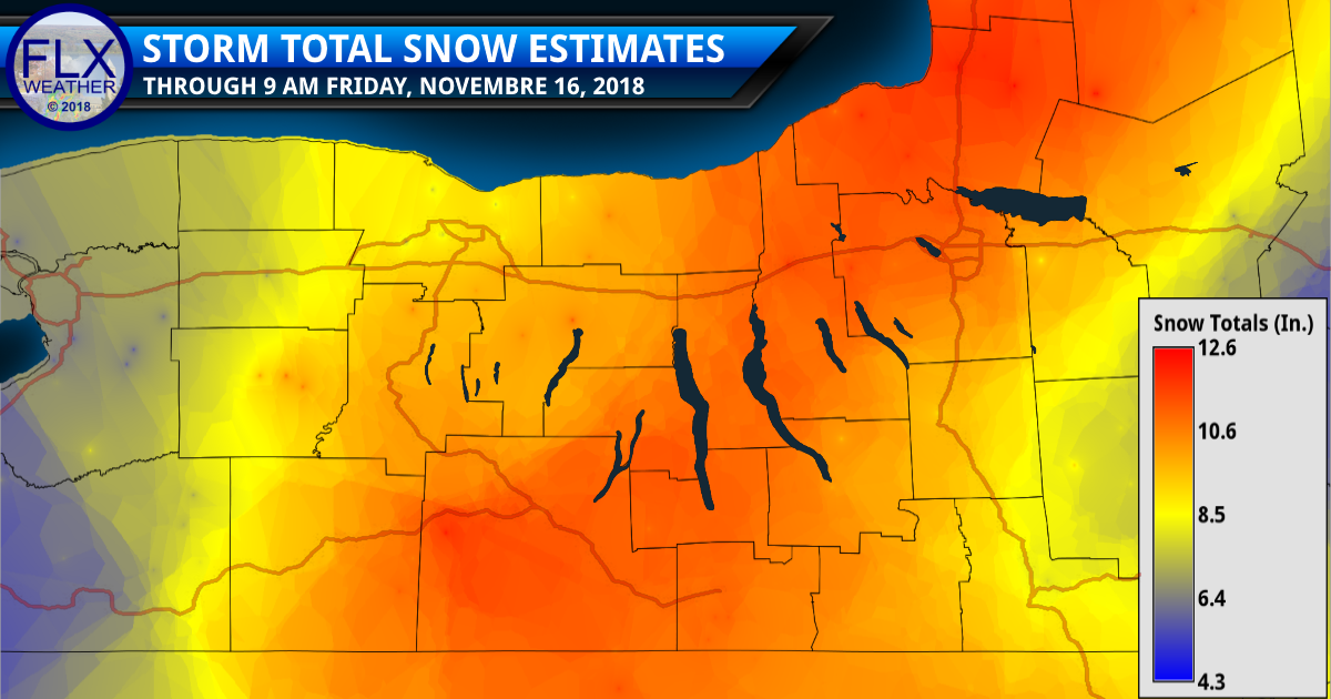 finger lakes weather november 15 2018 snow storm november 16 2018 november 15-16 2018 snow map how much snow fell november 16 2018