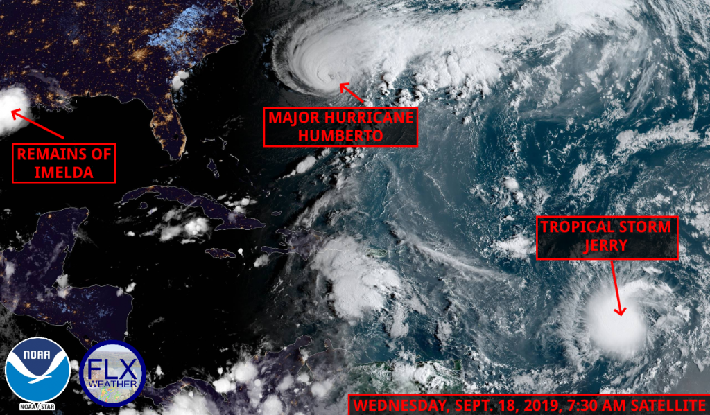 atlantic tropical satellite wednesday september 18 2019 hurricane humberto tropical storm imelda tropical storm jerry